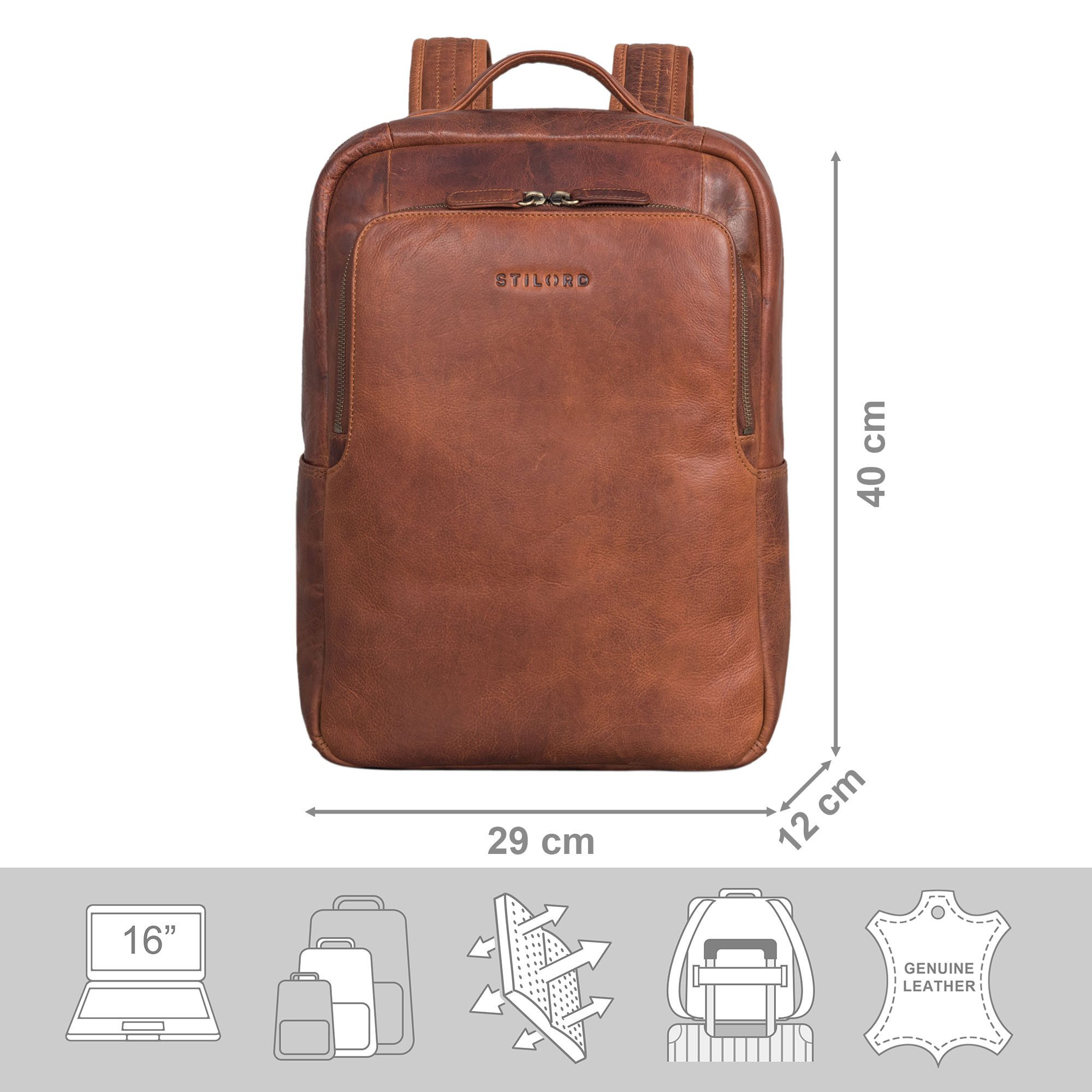 STILORD Notebook-Rucksack "Sören" Business Rucksack Leder mit Laptop-Fach 15 - 16 Zoll Leder