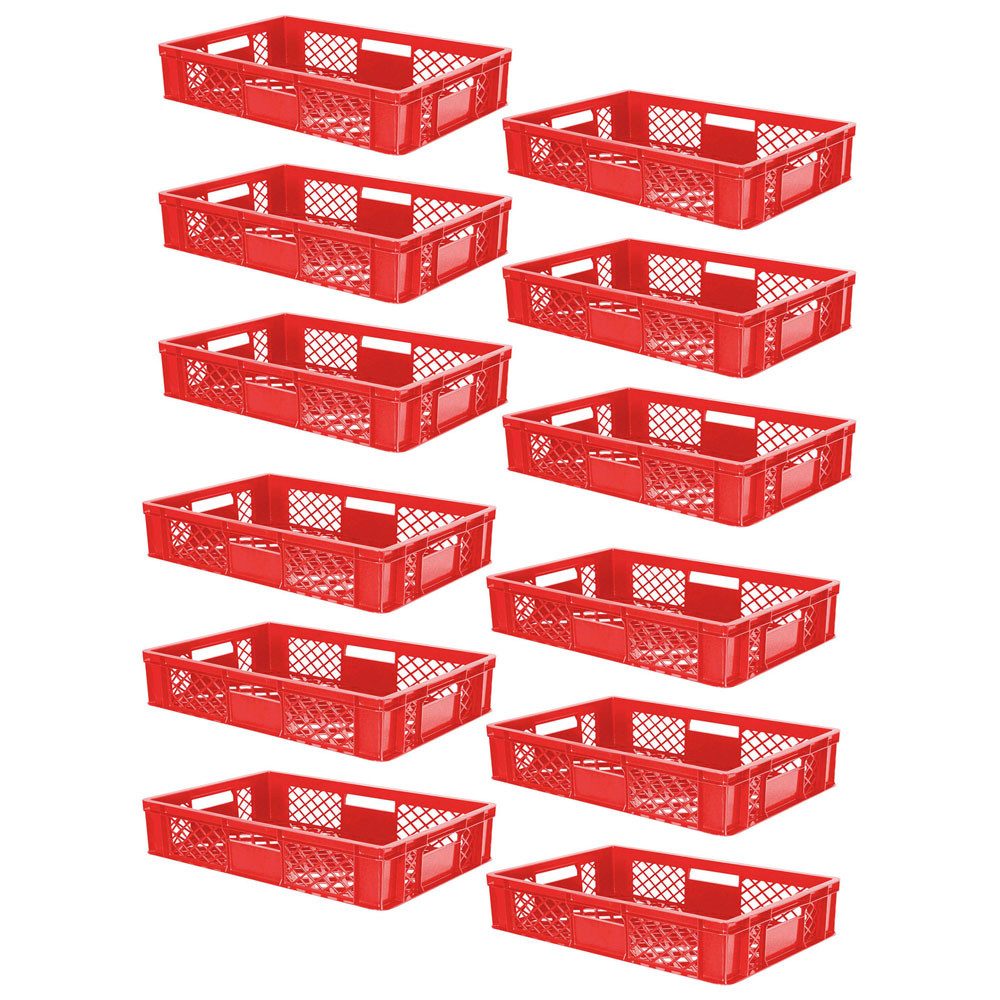 BRB-Lagertechnik Stapelbox 12x Eurobehälter/Bäckerkiste durchbrochen, LxBxH 600x400x150 mm, Stoßfest, robust und formstabil