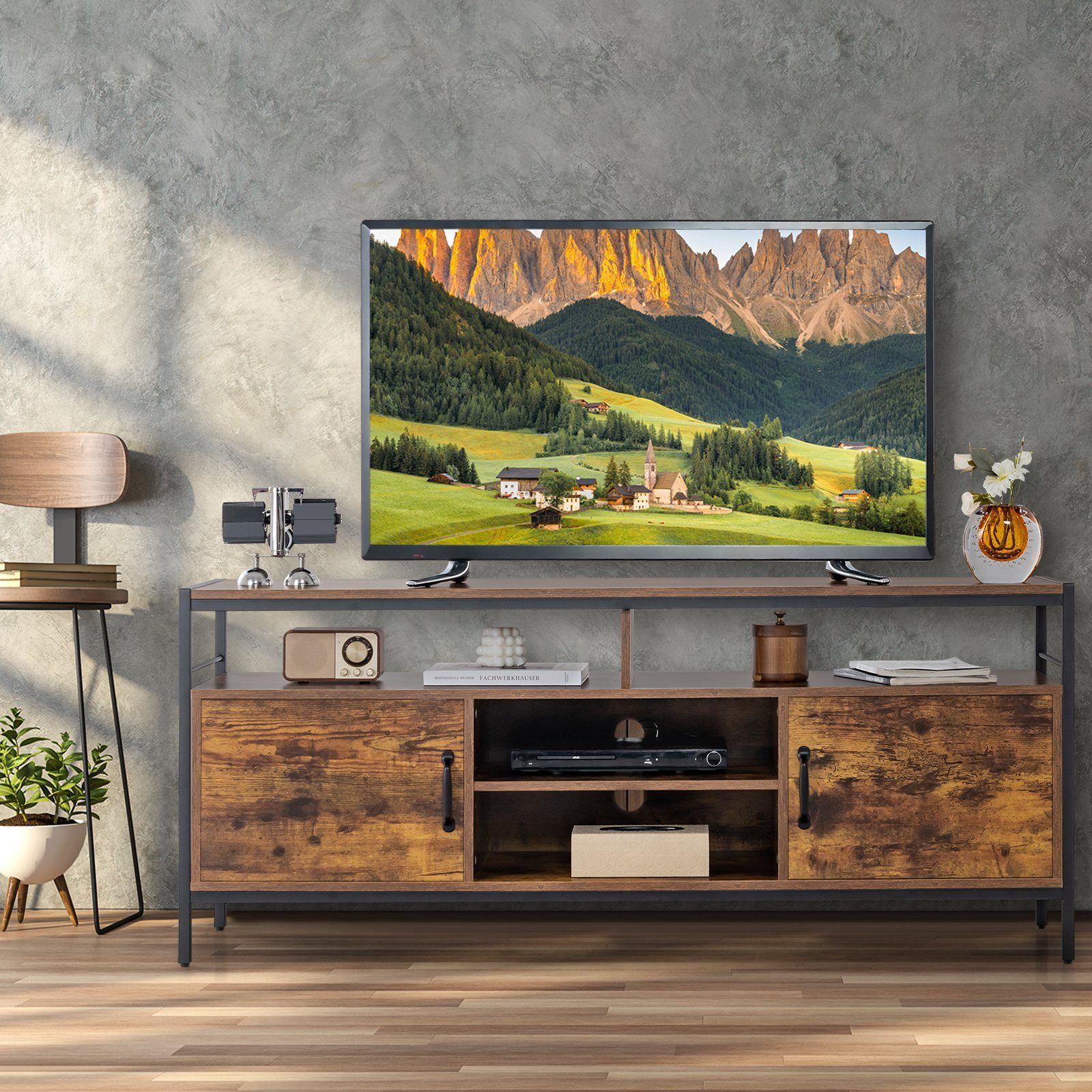 COSTWAY TV-Schrank mit 2 Türen & offenen Fächern, Metall, 147cm, 120kg günstig online kaufen