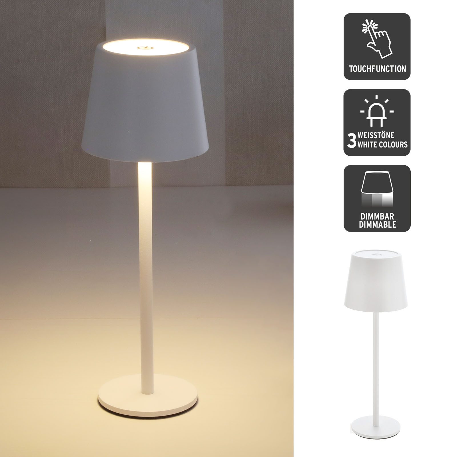 LED Nachttischlampe LED Metall Akku Tischleuchte Schreibtischlampe Tischlampe