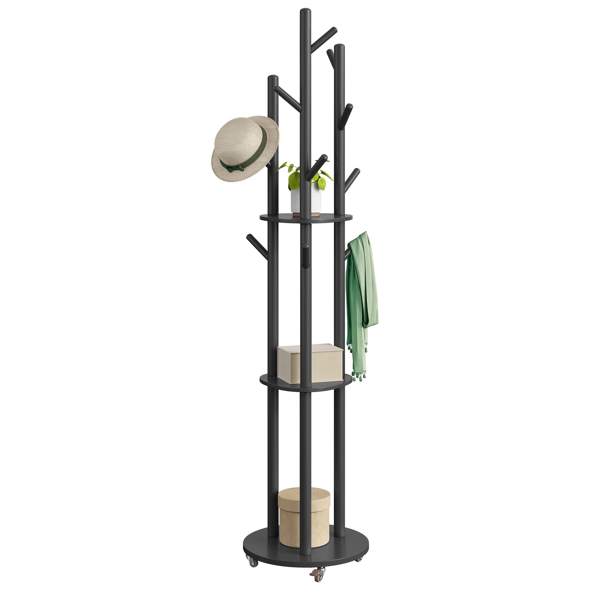 VASAGLE Garderobenständer Kleiderständer, mit 11 Haken und 3 Ablagen, 4 dre günstig online kaufen