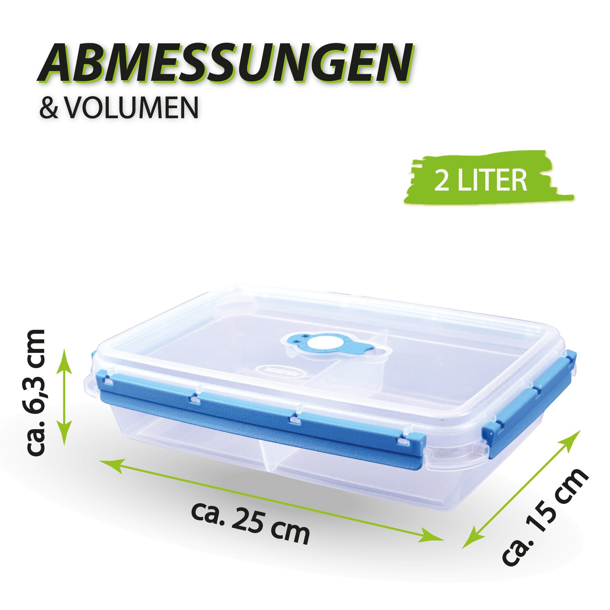 Tontarelli Frischhaltedose Brotdose 2 L, Kunststoff mit Trenner, (8-tlg), Vorratsdose für Lebensmittel - Aufbewahrungsbox luftdicht - Meal Prep
