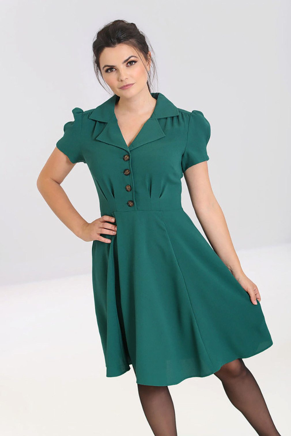 Hell Bunny A-Linien-Kleid Vera Lynn Grün Retro Vintage Swingkleid Rockabill günstig online kaufen
