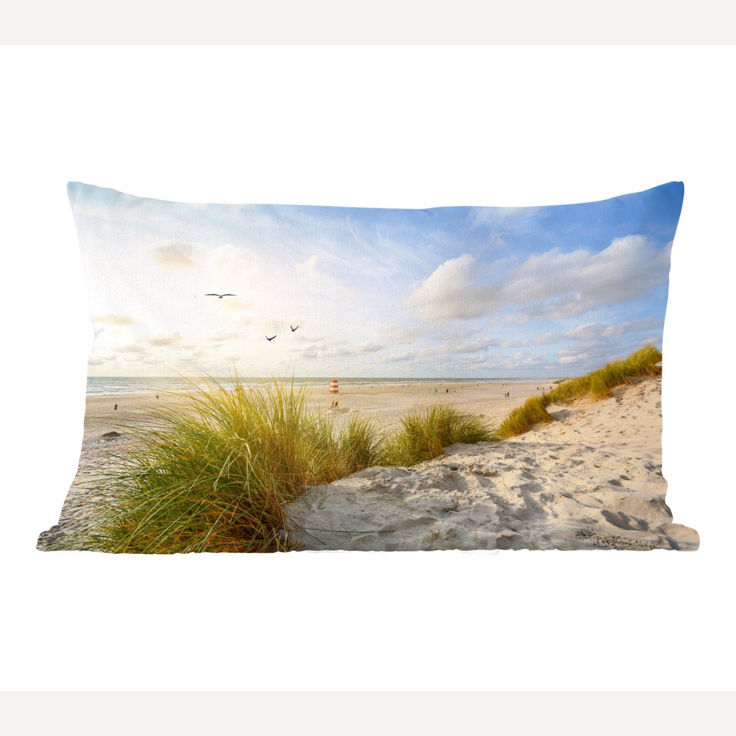 MuchoWow Dekokissen Strand - Meer - Vögel, Wohzimmer Dekoration, Zierkissen, Dekokissen mit Füllung, Schlafzimmer