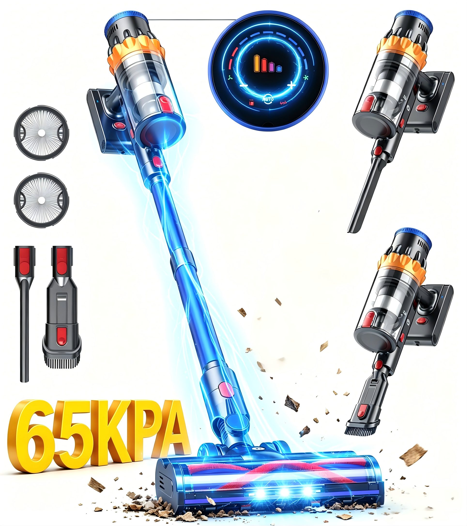 MIBODE Akku-Hand-und Stielstaubsauger 65000Pa Akku Staubsauger 550W 65Min 1,8L Kabelloser Staubsauger, 550 W, beutellos, 65KPa 65Min Akku Staubsauger, kabelloser Staubsauger, 1,8L