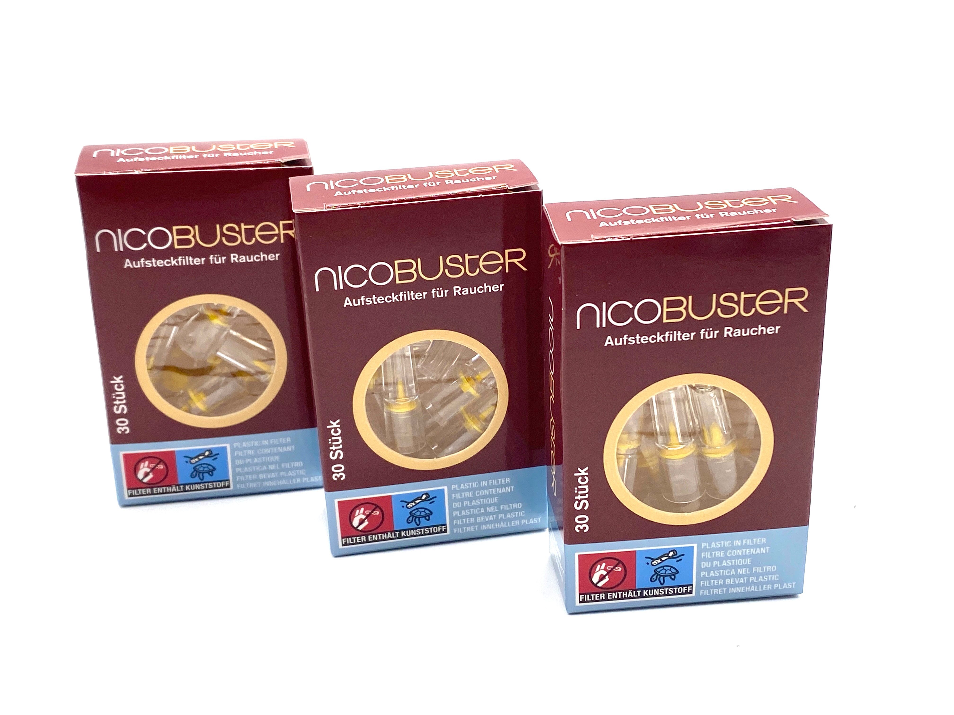 Nicobuster Фильтры-Set Aufsteckfilter für Фильтрыhülsen 90 Stück (3x30 Stück) inkl Zündhölzer, Zubehör für Zigaretten, Ein Фильтры reicht für ca. 5 Zigaretten