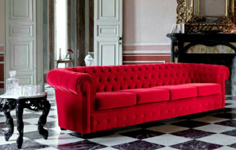 BIG Sofa XXL JVmoebel Sofa Couch Chesterfield Europe Stoff Made Rotes Samt in Textil Polster,