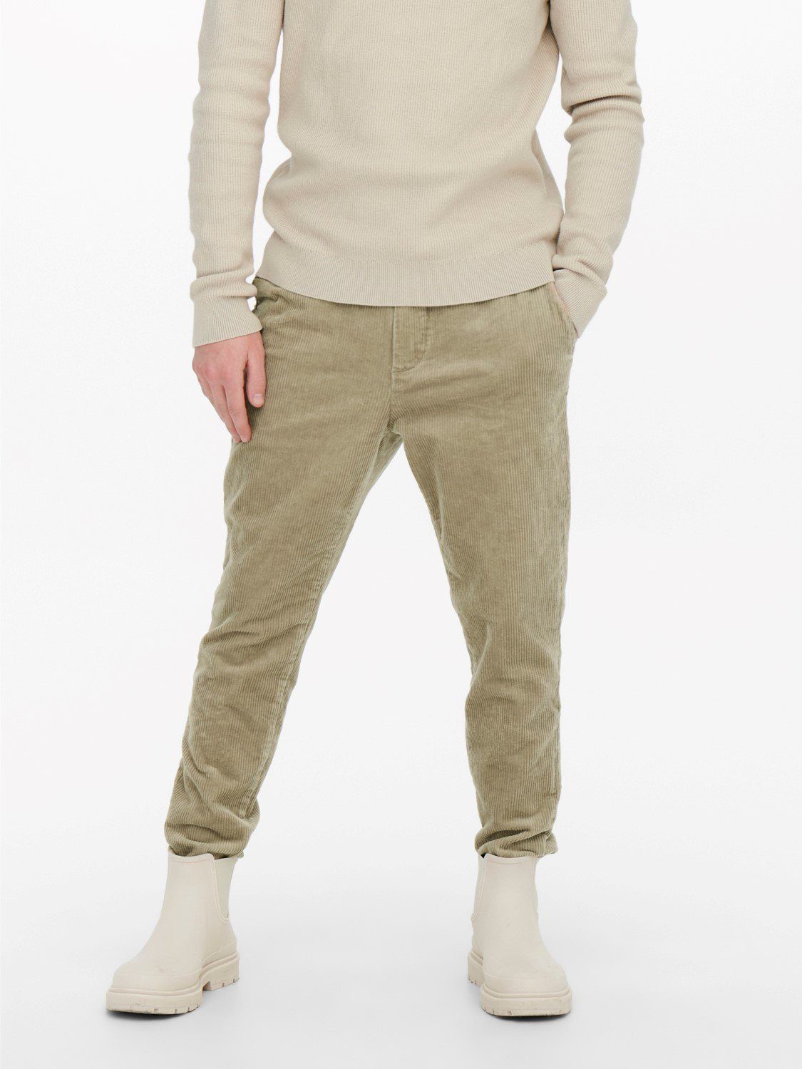 ONLY & SONS Stoffhose Relaxed Cord Stoffhose Bequem Pants Freizeit Cropped ONSLINUS (1-tlg) 3978 in Beige
