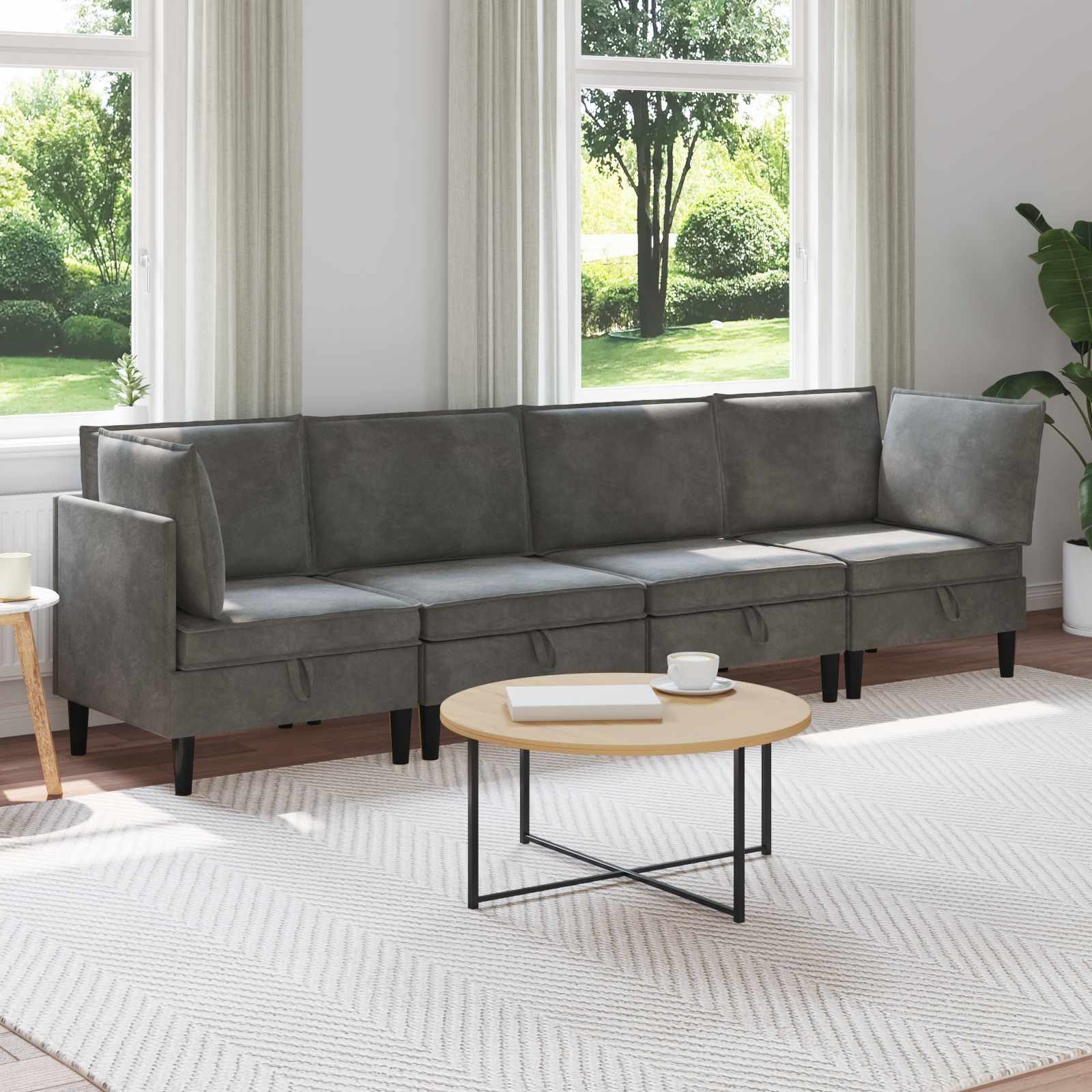 vidaXL Wohnzimmer-Set Wohnzimmergarnitur mit Kissen 4 pcs Dunkelgrau Samt, (4-St)