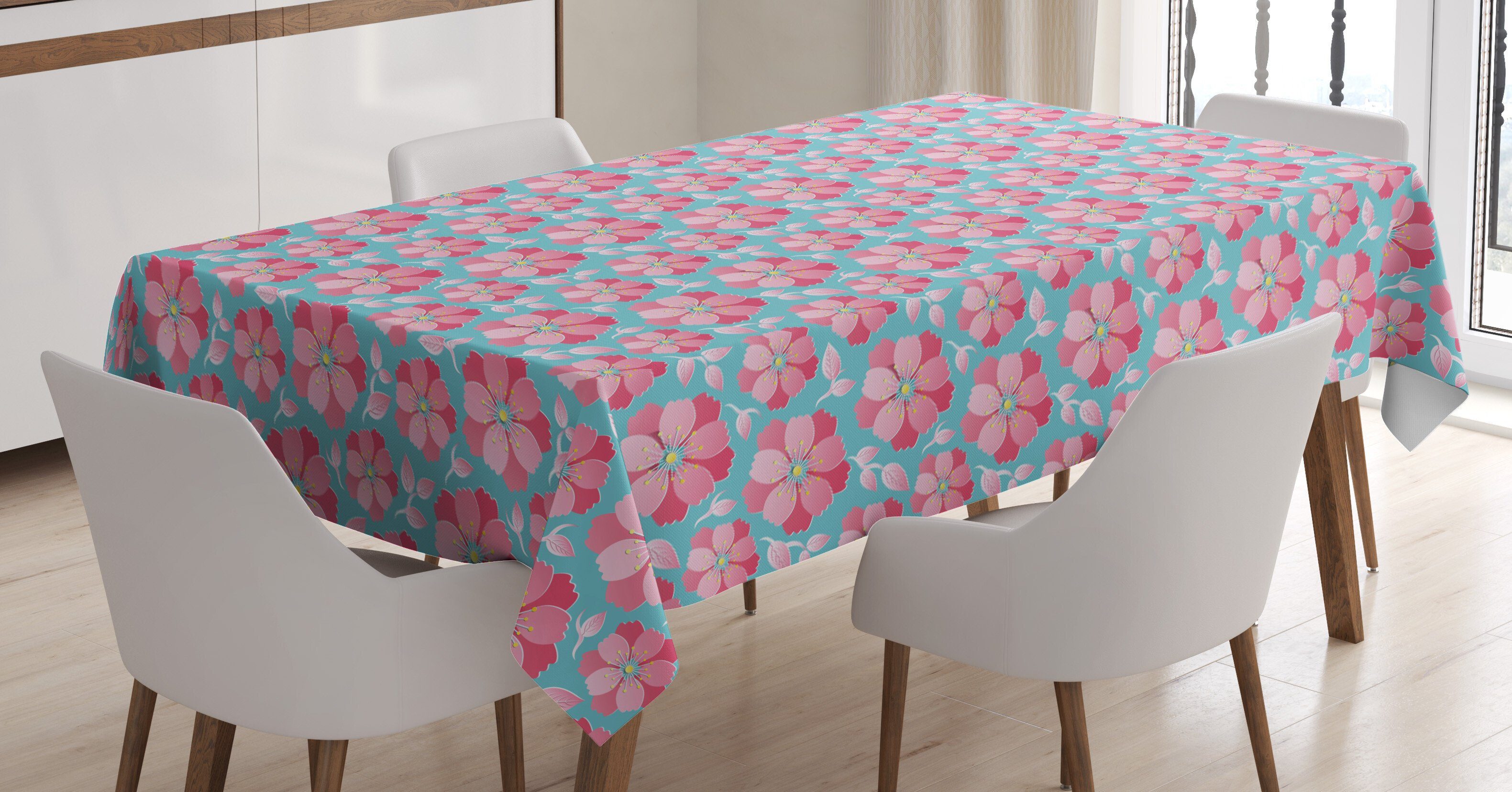 Abakuhaus Tischdecke Farbfest Waschbar Für den Außen Bereich geeignet Klare Farben, Blau Und Pink Zusammenfassung Petals