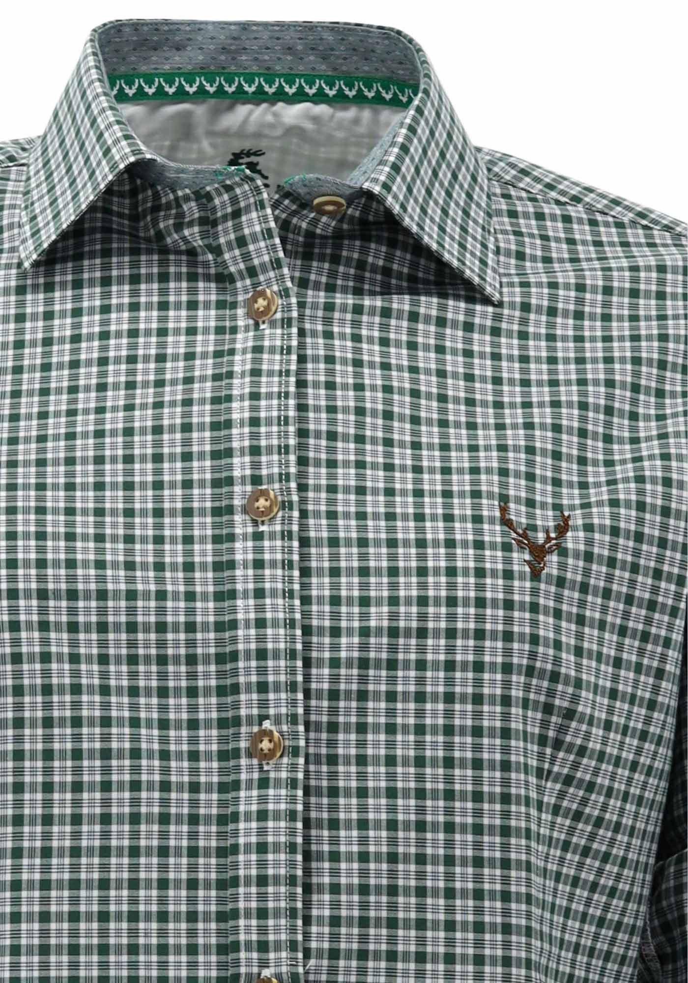 OS Trachten Trachtenbluse Prami Langarmbluse mit Hirsch-Stickerei auf der Brust