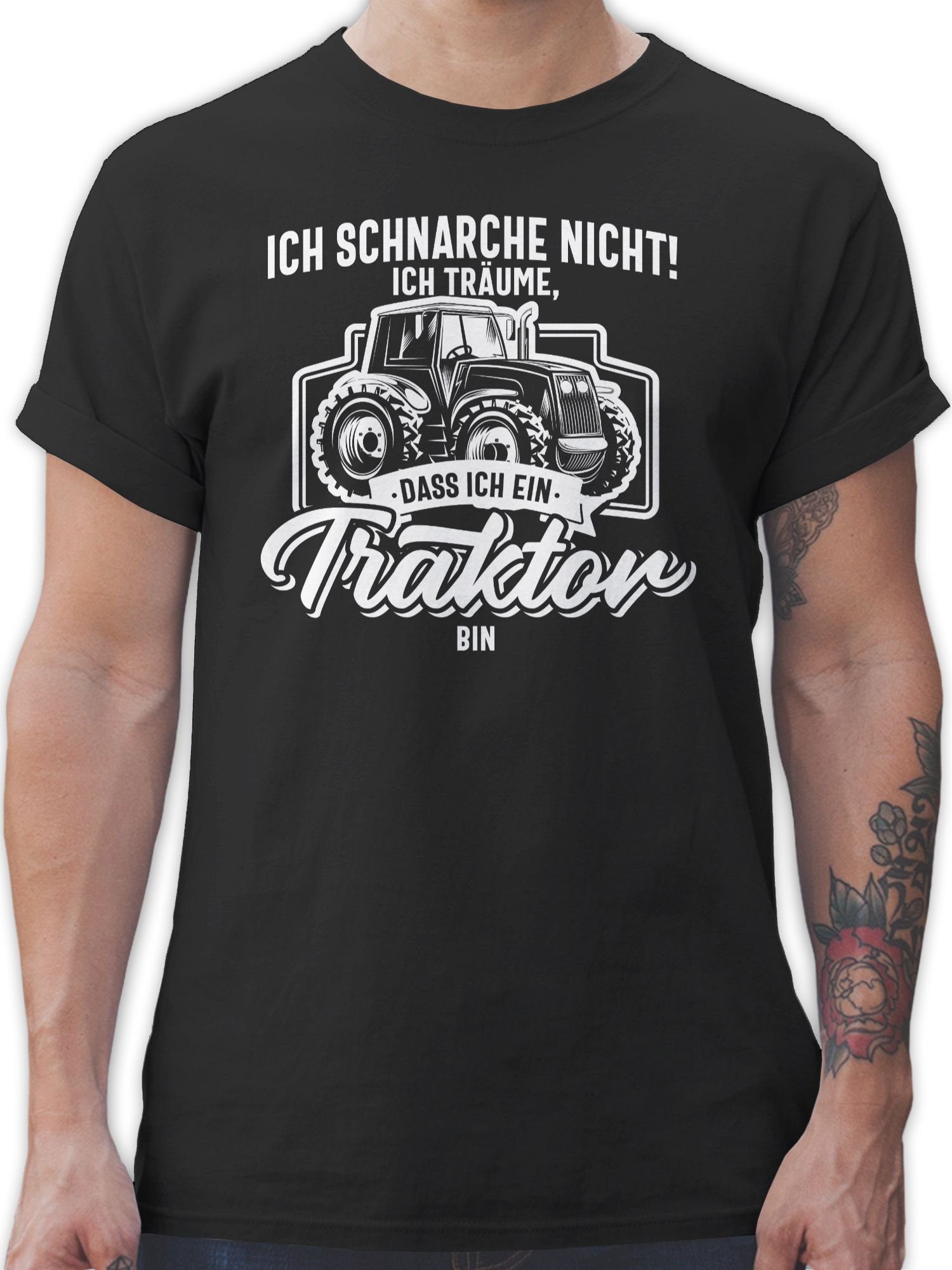 T-Shirt Ich schnarche nicht ich träume dass ich ein Traktor bin weiß