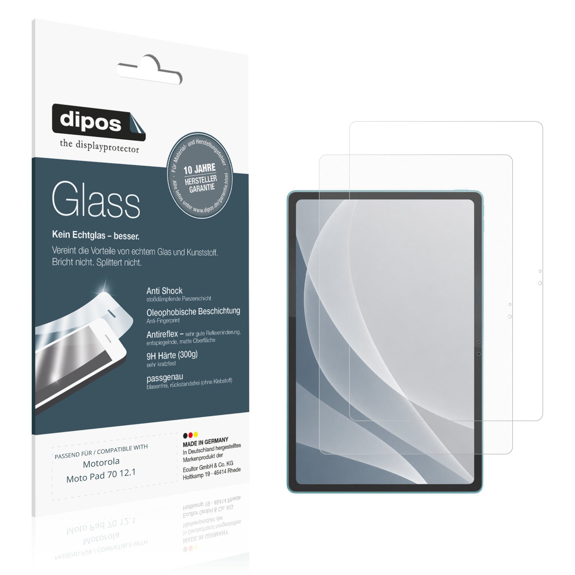 dipos Displayschutzfolie Schutzfolie für Motorola Moto Pad 70 12.1, 2 Stück, Displayschutz Schutz Folie Made in Germany
