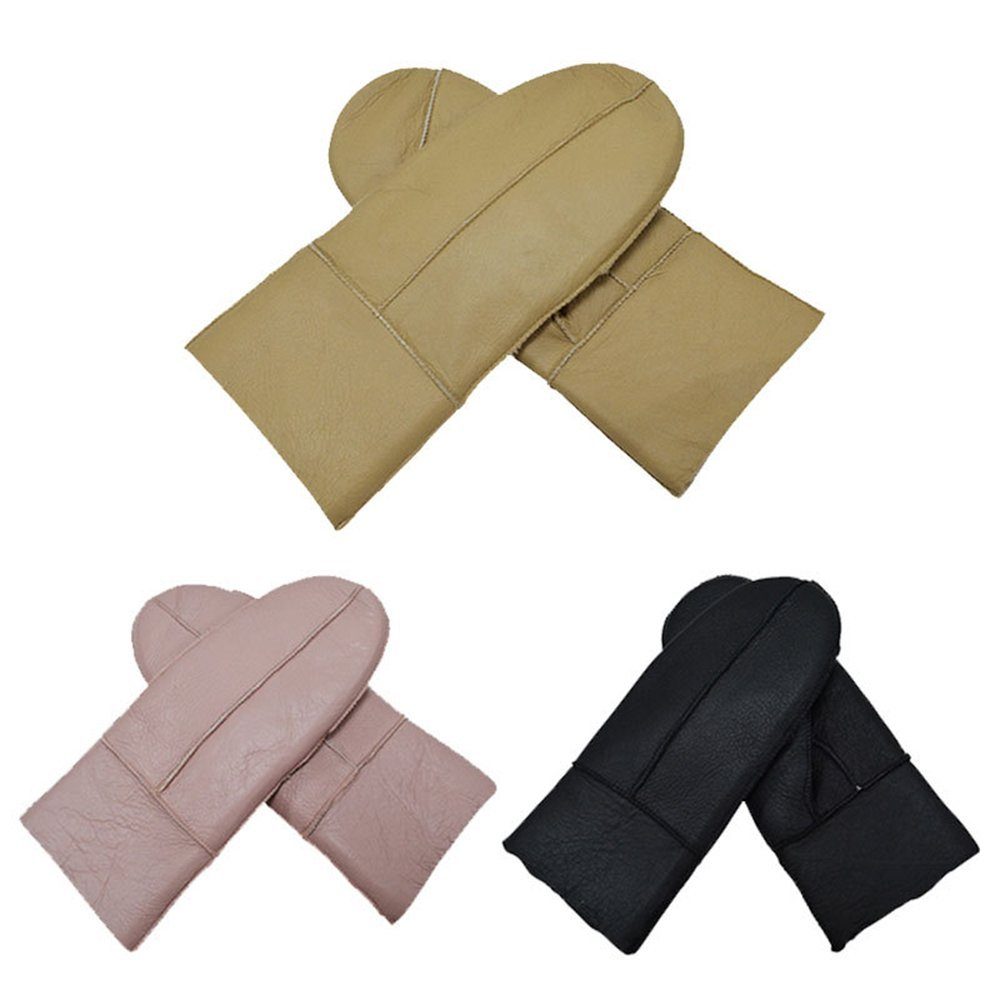 Zimtky Lederhandschuhe Integrierte warme Handschuhe aus Leder und Fell Rosa