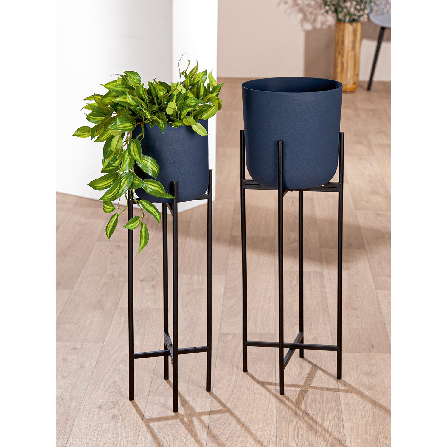Übertopf LEILA 2er Set Übertopf - Eisen - nachtblau - Höhe 80cm x Ø 28cm - Deko