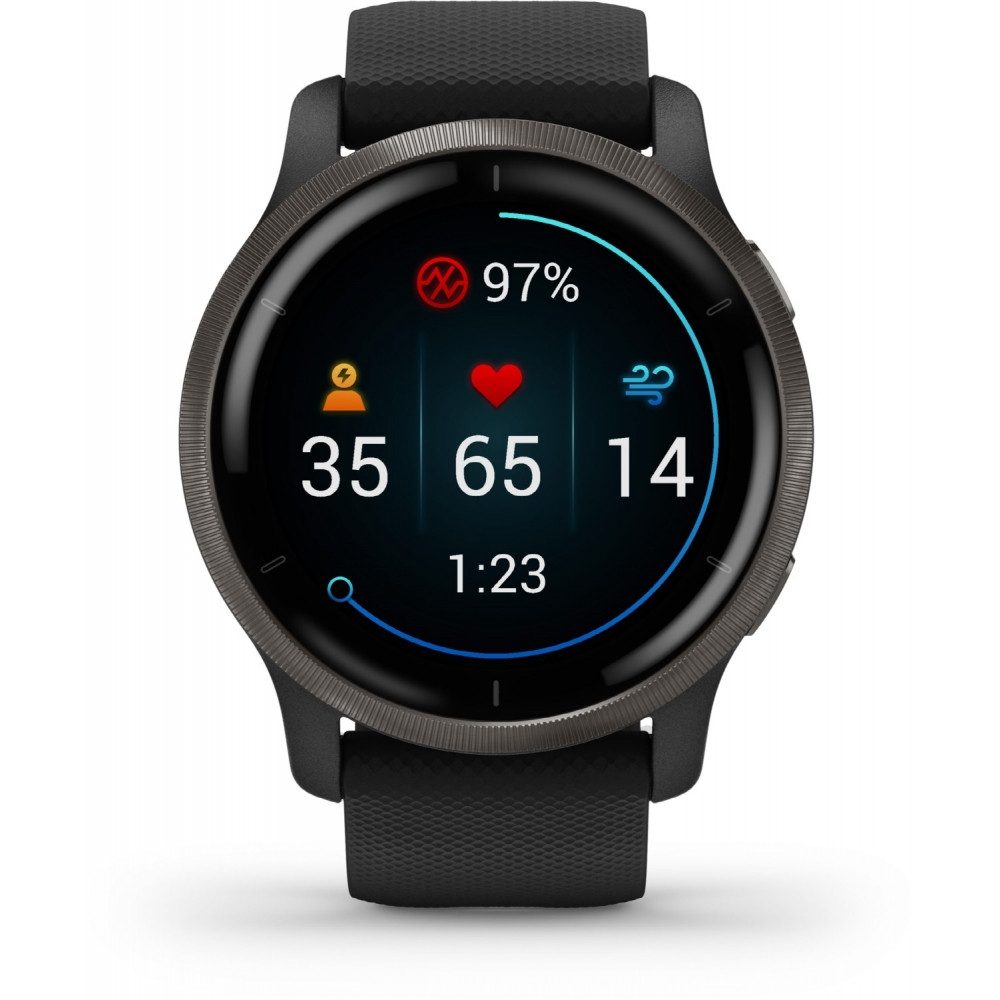 Garmin Venu 2 Smartwatch schwarz schiefergrau Smartwatch Android Limited Edition Klassisches Design Bis zu 10 Tage Akkulaufzeit