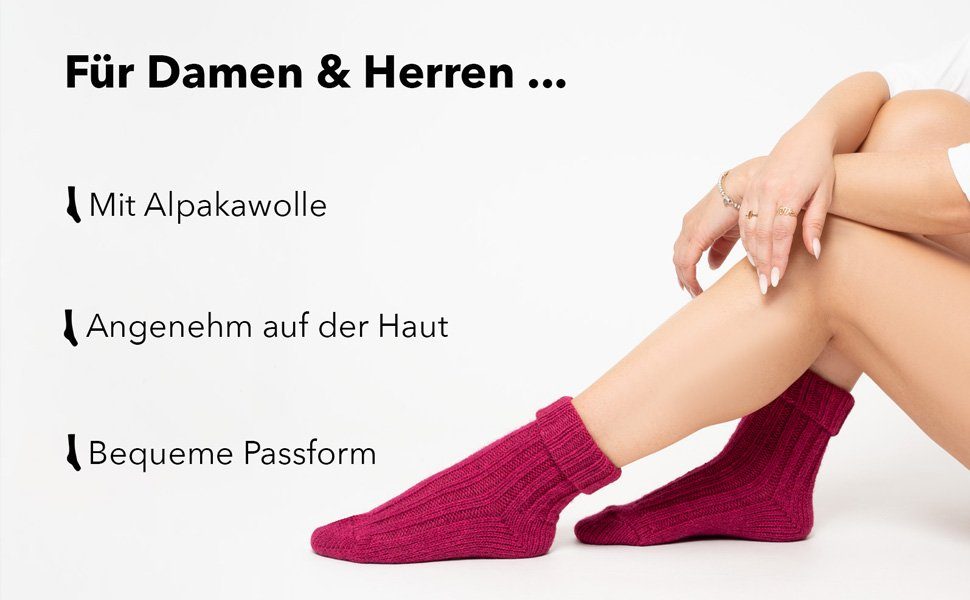 HomeOfSocks Socken Bunte Socken und Alpakawolle Wolle und warme mit Alpakawolle Socken und Wollanteil mit Strapazierfähige mit 40% Rot Umschlag