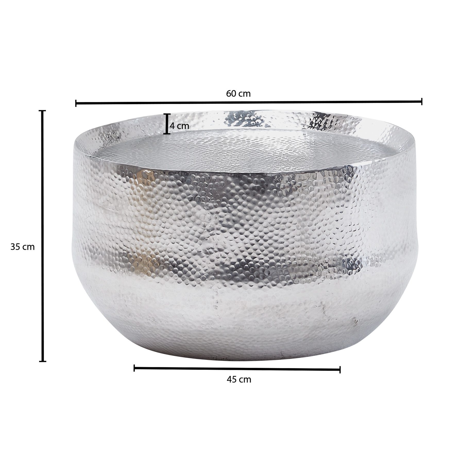 FINEBUY Couchtisch FB30286 rund 60cm Aluminium silber Handgefertigt Wohnzimmertisch (Aluminium Silber 60x60x35cm Sofatisch Hammerschlag), Wohnzimmertisch Rund,  – Bild 3 von 5