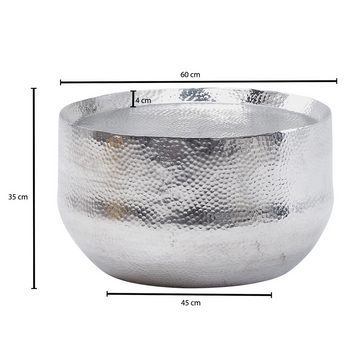 Wohnling Couchtisch WL6.453 (Aluminium Silber 60x60x35cm Sofatisch Hammerschlag), Wohnzimmertisch Rund, Kaffeetisch Orientalisch