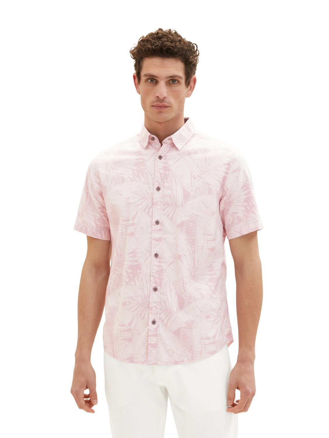 TOM TAILOR Poloshirt PALM PRINT (1-tlg) aus Baumwolle Pink tonal big leaf design 31802