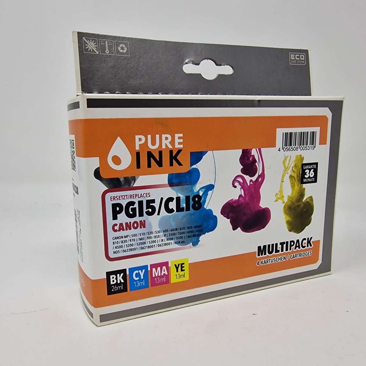 Pure Ink 4er Multipack Tintenpatronen ersetzen Canon PGI-5 CLI-8 Tintenpatrone