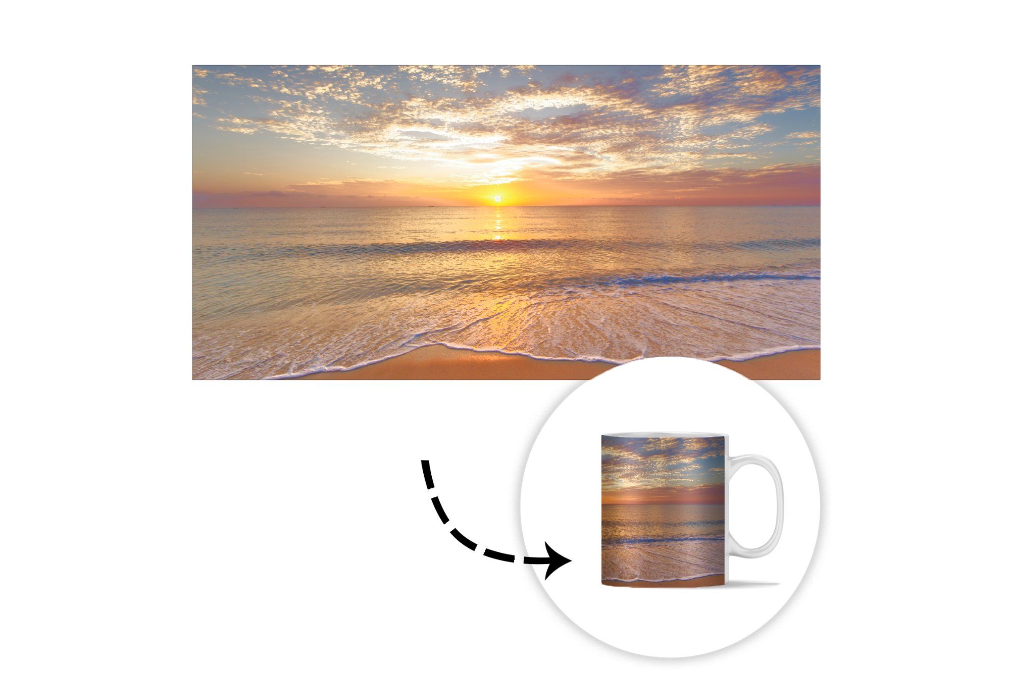 MuchoWow Tasse Meer, Sonnenuntergang Becher, Strand Kaffeetassen, - Teetasse, - Teetasse, Keramik, Geschenk