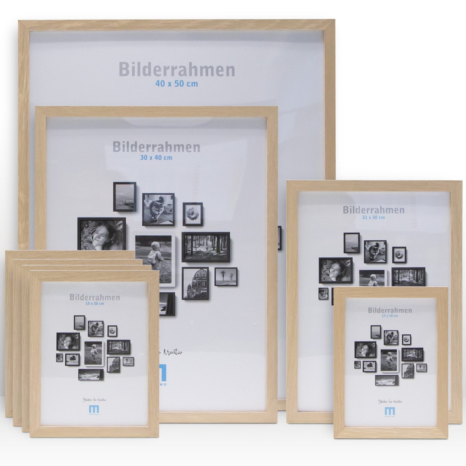 M MERCEO Bilderrahmen, 8-tlg. Bilderrahmen-Set Natur (13x18cm bis 40x50cm) günstig online kaufen