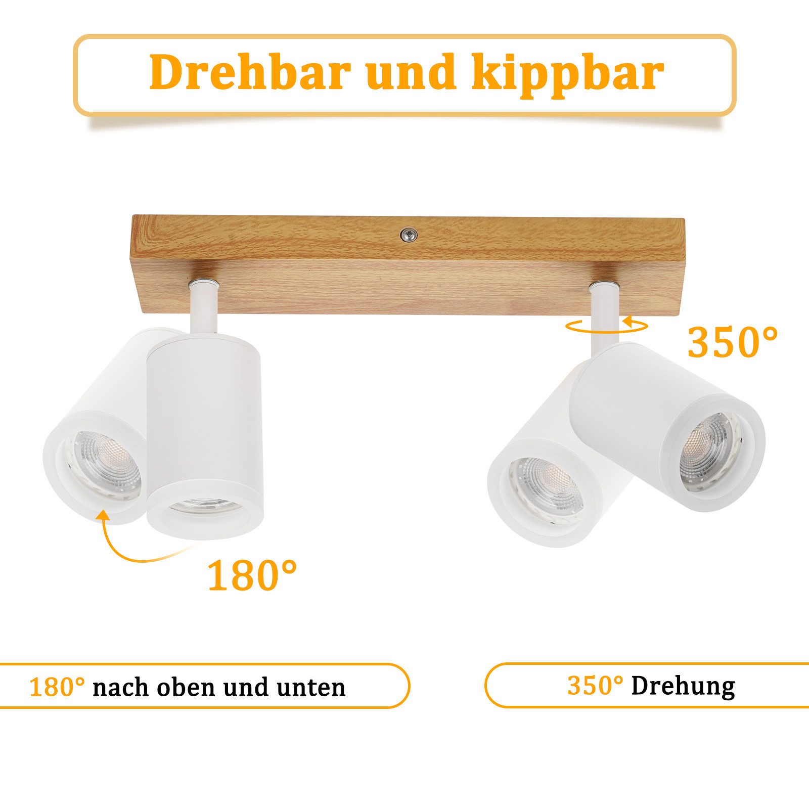 Nettlife Deckenstrahler Schwarz/Weiß GU10 Holz Vintage Deckenspots Küchenlampe, Schwenkbar, LED wechselbar, 350°Drehbar Flur Strahler Industrial für Wohnzimmer Schlafzimmer Küche