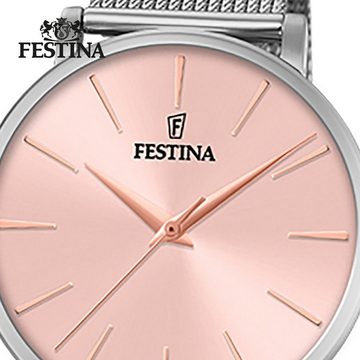 Festina Quarzuhr Festina Damen Uhr F20475/2 Stahl, Damen Armbanduhr rund, Edelstahlarmband silber