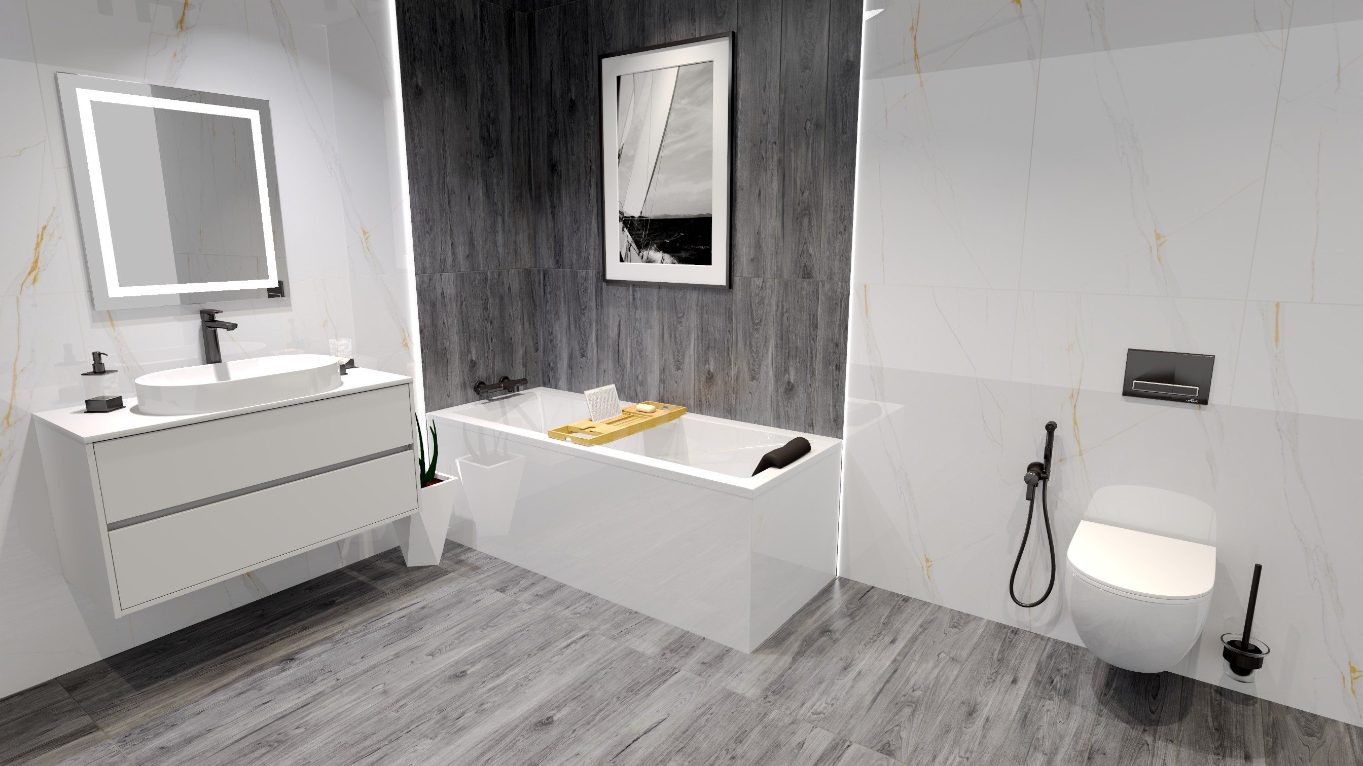 Thumbnail - KOLMAN Badewanne Rechteck MODERN 120x70 mit Styropor + Bambus Ablage