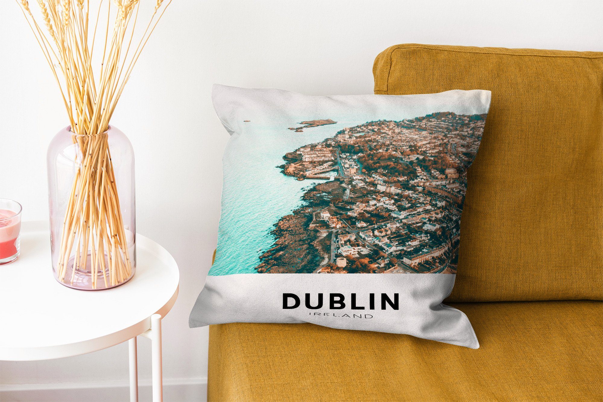 MuchoWow Dekokissen Dublin - Häuser, Irland - Schlafzimmer, Sofakissen mit Wohzimmer, für Zierkissen Füllung Deko