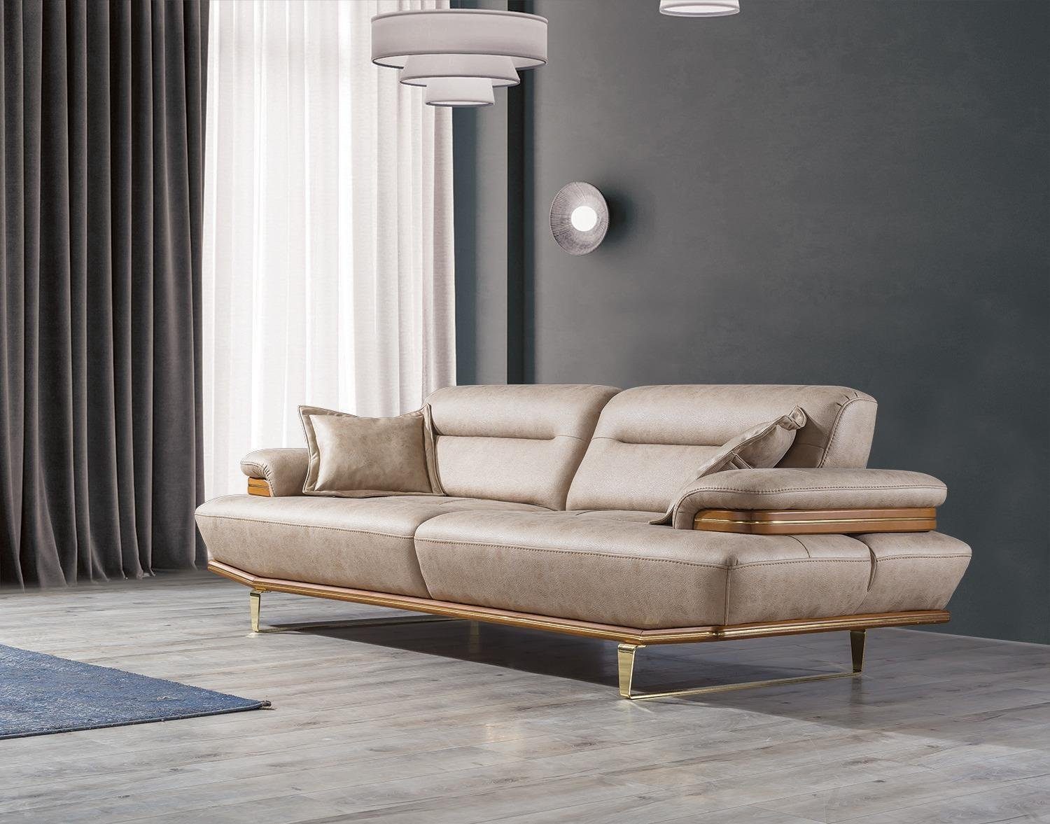 JVmoebel Sofa Dreisitzer Couch Polster Design Sofa Moderne Beige Luxus Möbel Neu, 1 Teile, Made in Europa