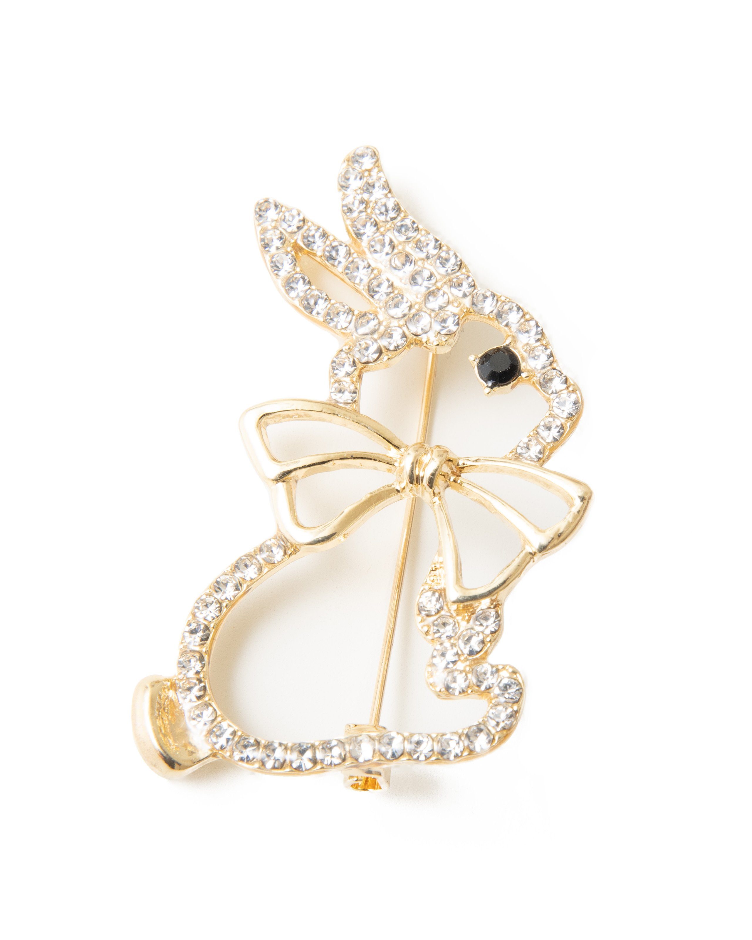Brosche "Hase mit Schleife", mit Strass