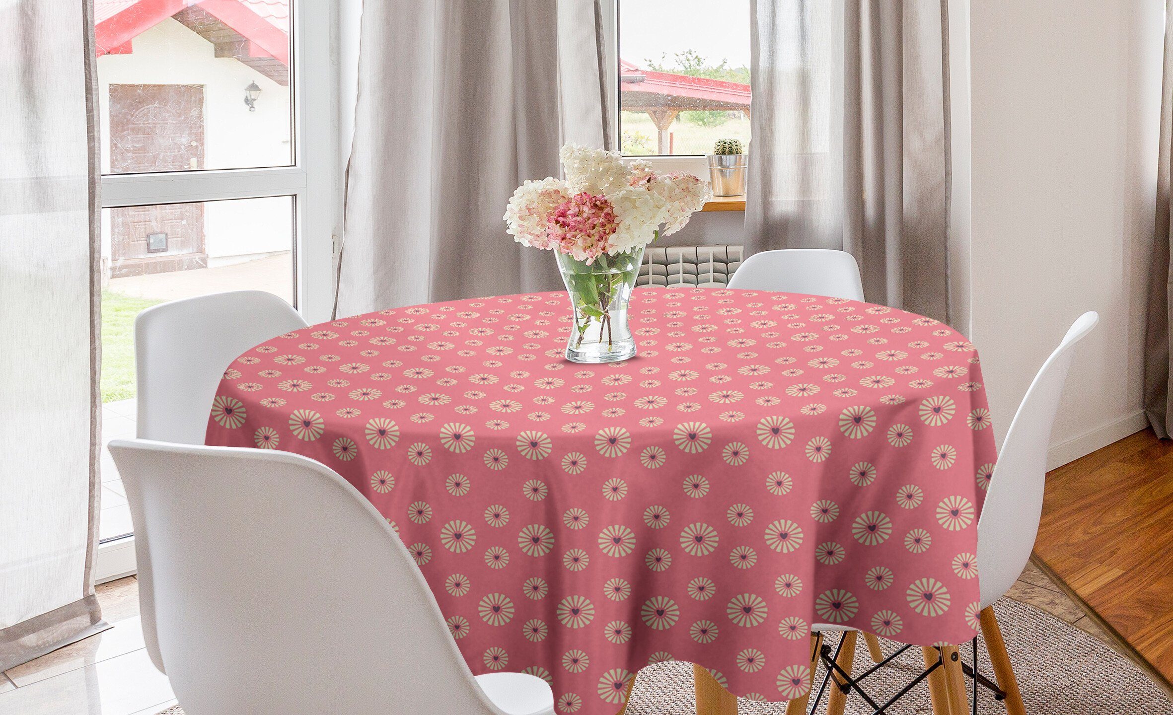 Abakuhaus Tischdecke Kreis Tischdecke Abdeckung für Esszimmer Küche Dekoration, Blumen Love Theme Blumen