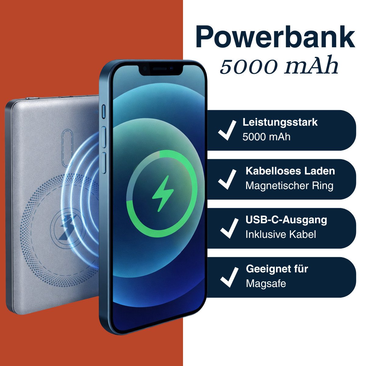 Grundig Grundig Kabellose Powerbank 5000mAh - Power Bank Mini 15W Powerbank