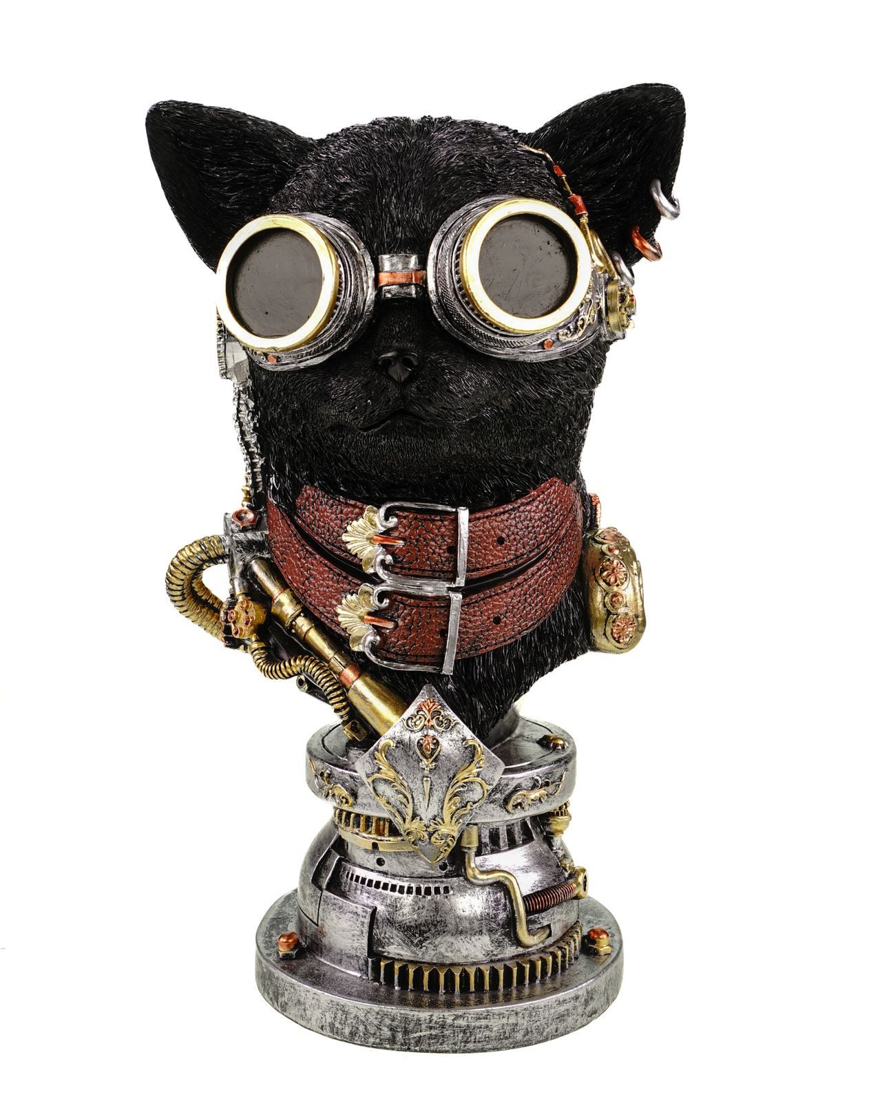 Kremers Schatzkiste Dekofigur XXL Steampunk Katzenbüste Deko Figur 34x31x21 cm b