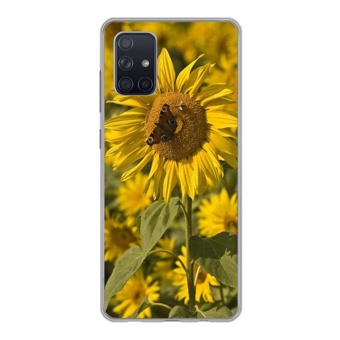 MuchoWow Handyhülle Tagpfauenauge Schmetterling auf einer Sonnenblume Handyhülle Samsung Galaxy A51 5G Smartphone-Bumper Print Handy