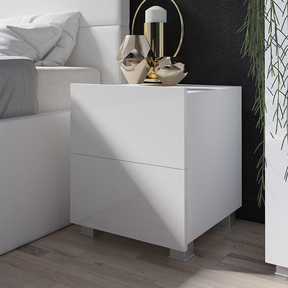Lomadox Nachttisch CAIRNS-132, in weiß Hochglanz, günstig online kaufen
