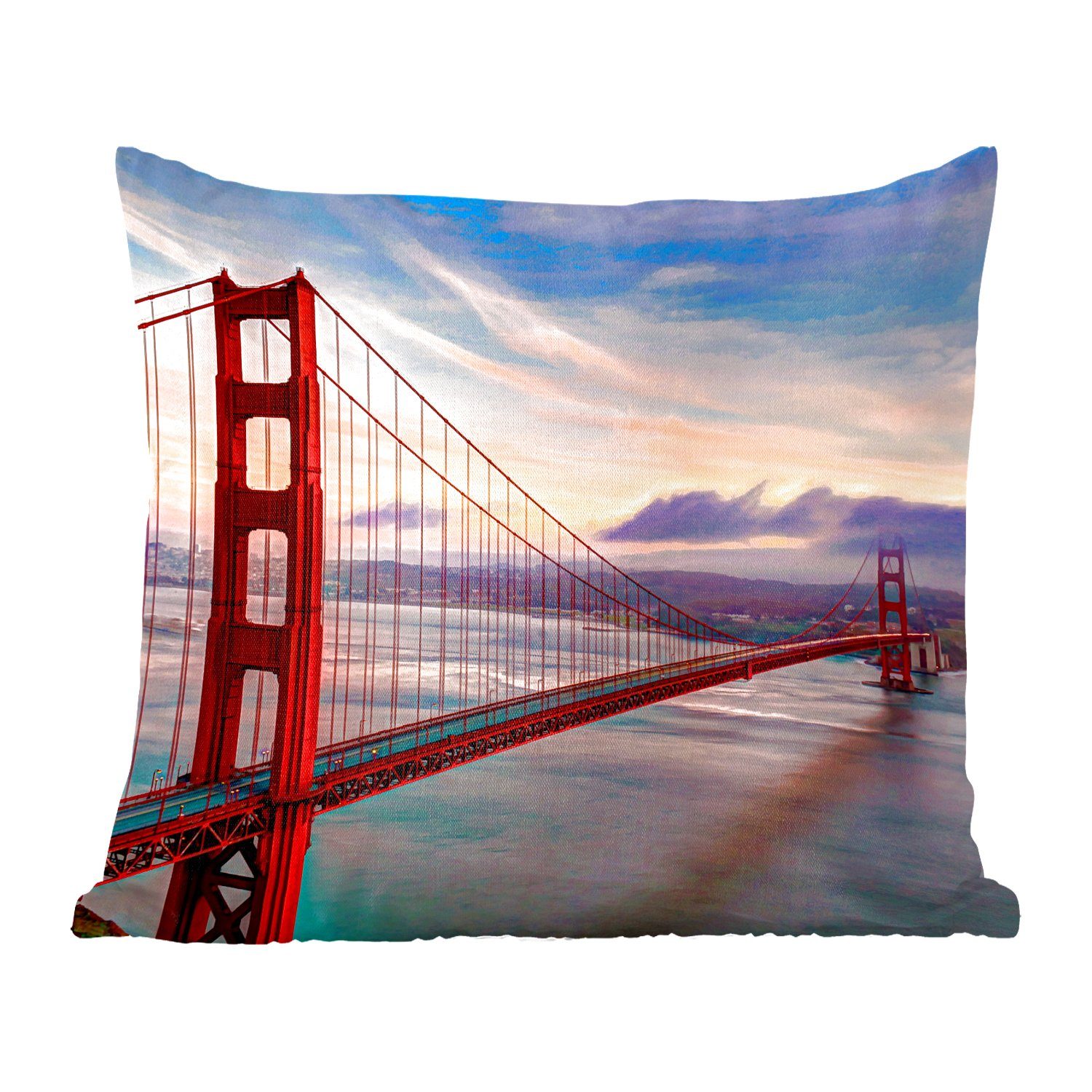 MuchoWow Dekokissen Farbenfroher Sonnenuntergang über der Golden Gate Bridge in San, Zierkissen mit Füllung für Wohzimmer, Schlafzimmer, Deko, Sofakissen
