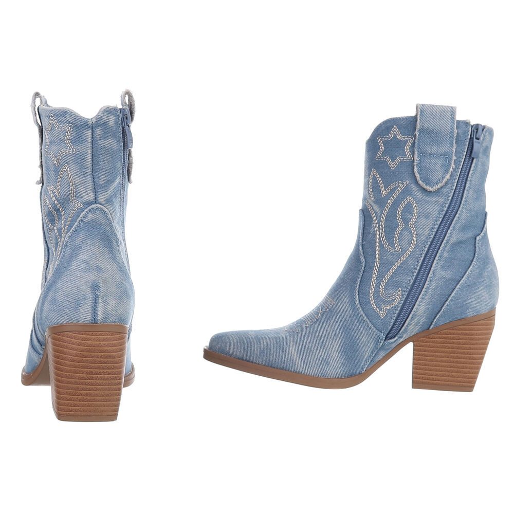 Ital-Design Damen Cowboyboots Western Westernstiefelette (88843768) Blockabsatz Stiefeletten in Hellblau – Bild 5 von 5
