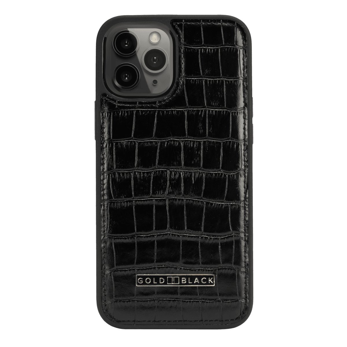 GOLDBLACK Handyhülle GOLDBLACK iPhone 12 Pro Max Lederhülle KROKO-PRÄGUNG Schwarz