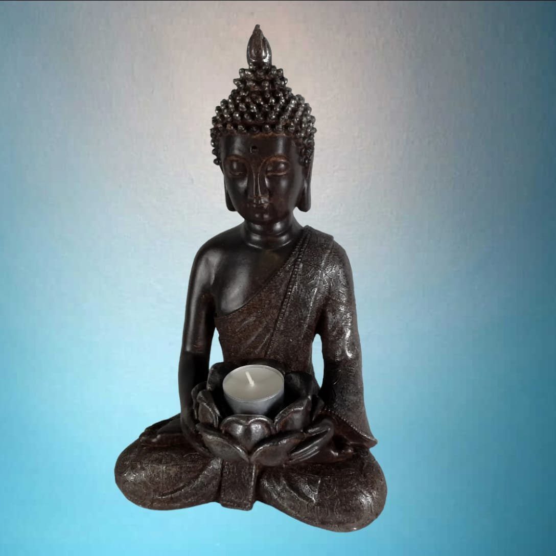 Aspinaworld Dekofigur Thai Buddha Figur braun als Teelichthalter 30 cm