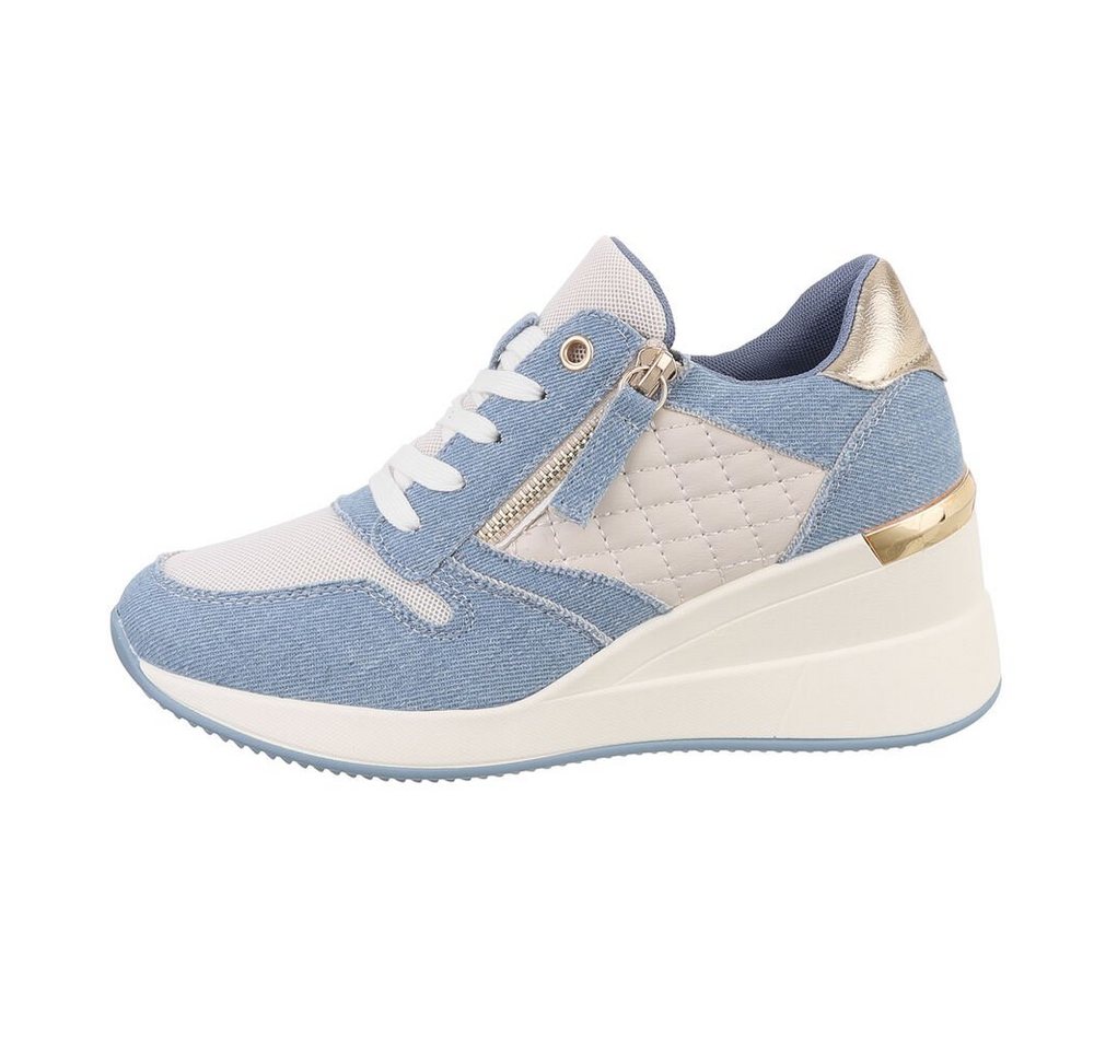 Ital-Design Damen Low-Top Freizeit Sneaker Keilabsatz/Wedge Sneakers Low in Hellblau