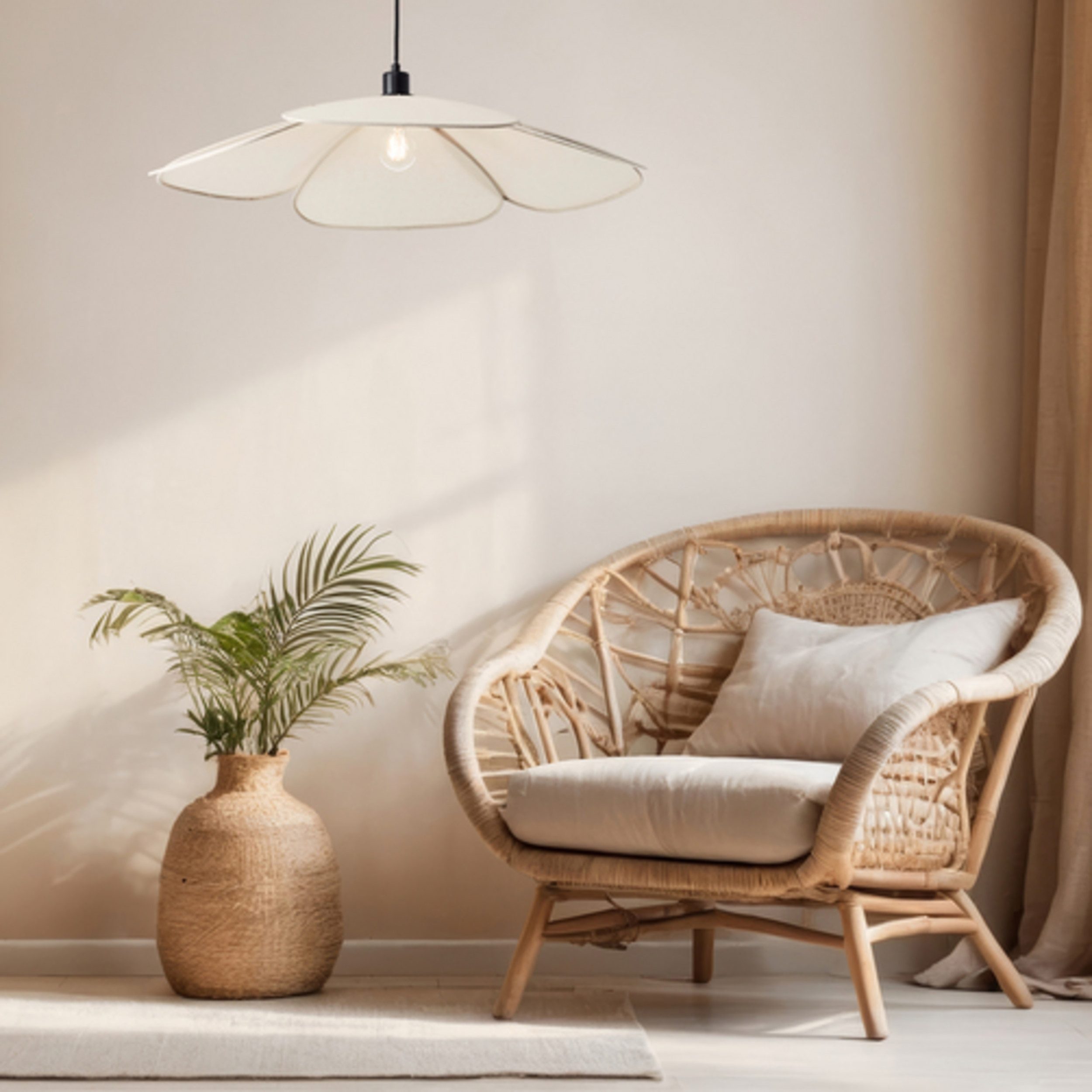 Lightbox Pendelleuchte, ohne Leuchtmittel, Hängeleuchte mit blütenförmigem Schirm, 77 cm, E27, Textil, beige