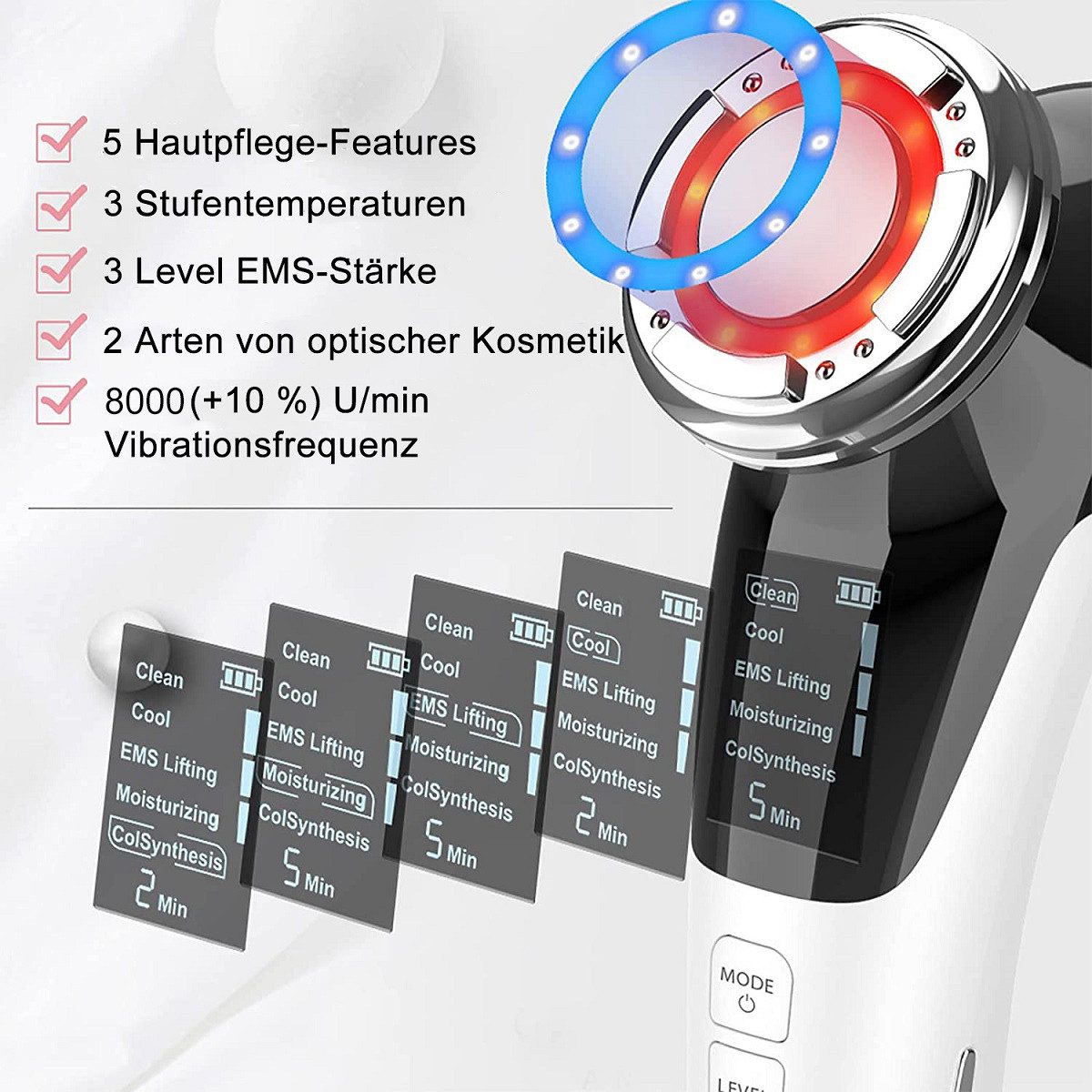 COOL-i ® Mikrodermabrasionsgerät 5-in-1 Beautygerät – Für ergänzende Gesichtspflege, LED, EMS, Wärme/Kälte & Massage – Tägliche Pflege für Ihre Haut