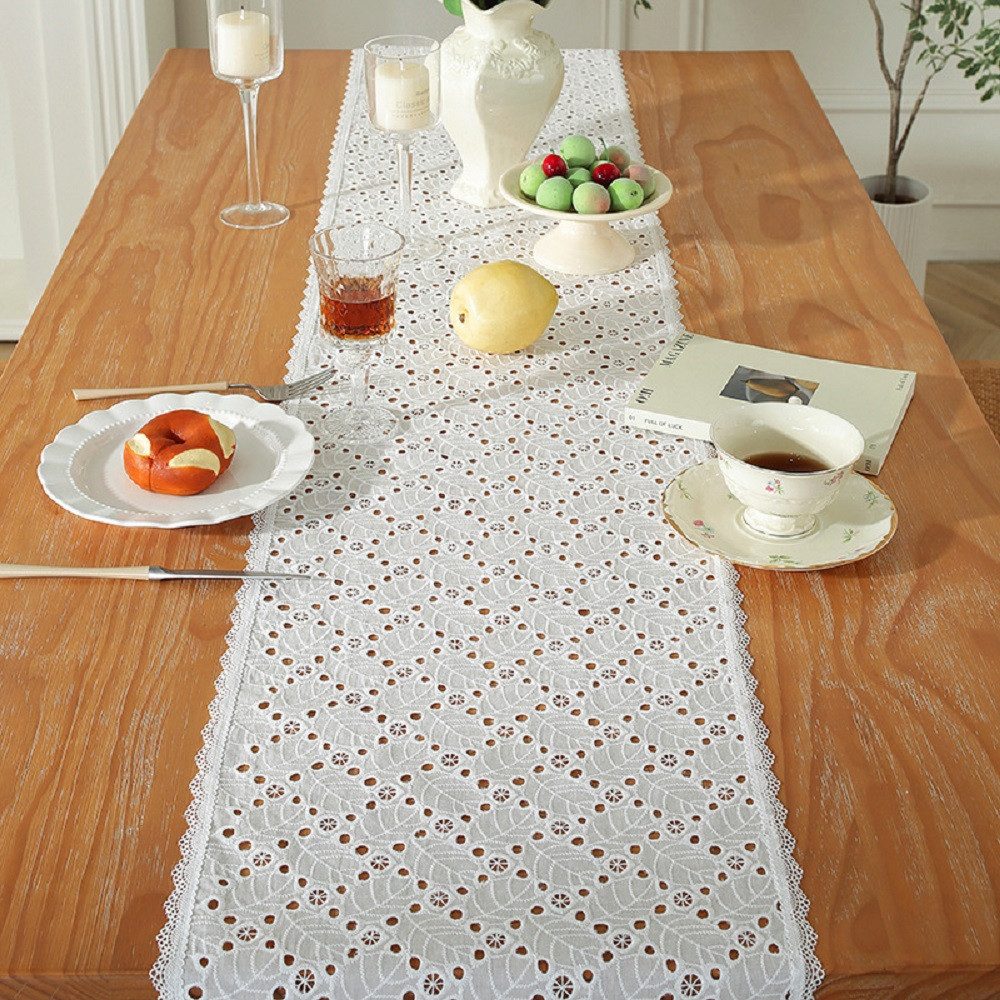 BYSURE Tischläufer (1-tlg), Tischdecke Vintage Boho Weiße Blumen Spitze Lac günstig online kaufen