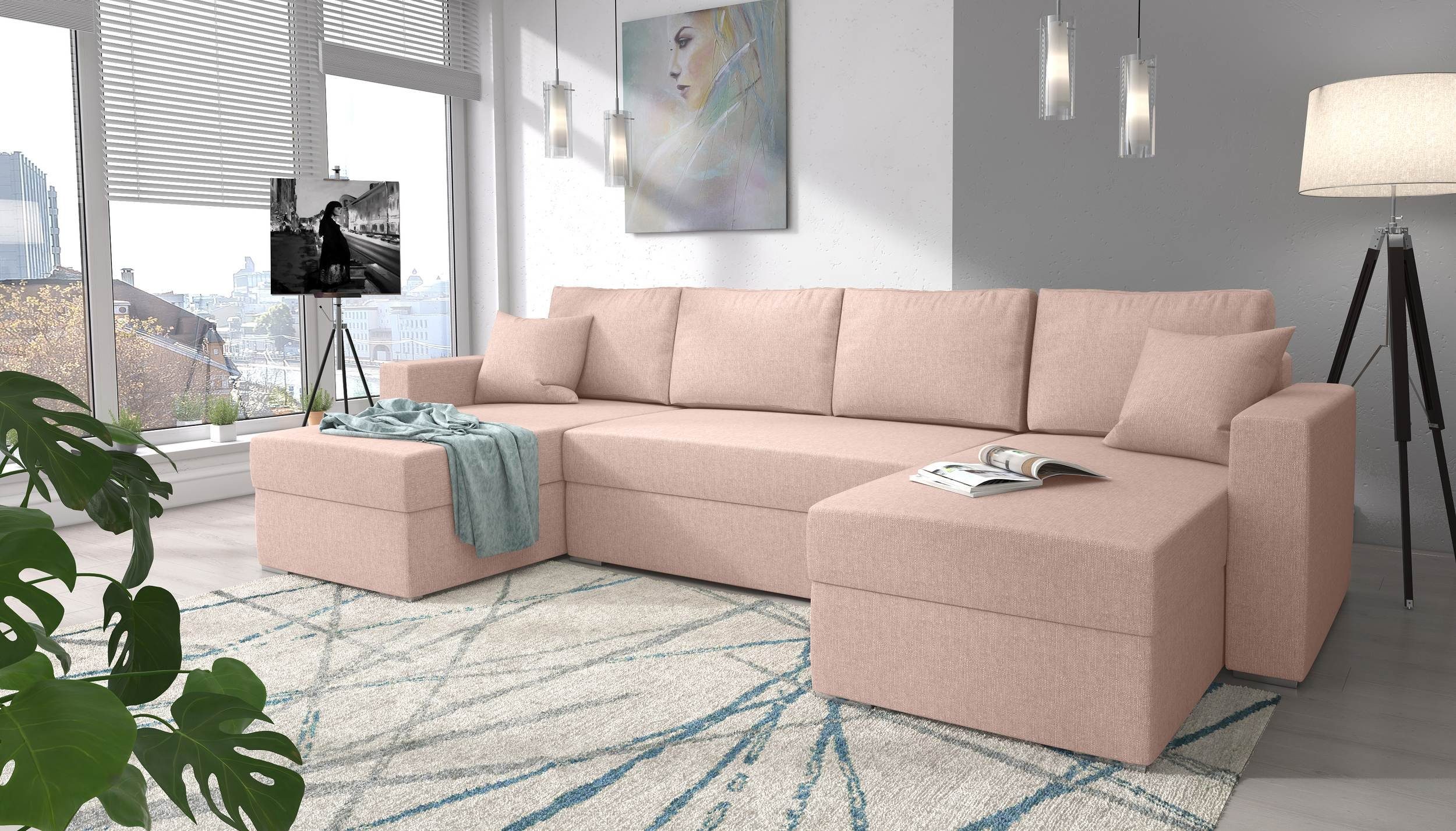 Stylefy Wohnlandschaft Rubicon, U-Form, Sofa, frei inklusive Kissen, Bettkasten, Klassisch Raum im stellbar, Sitzkomfort, mit Design Bettfunktion und