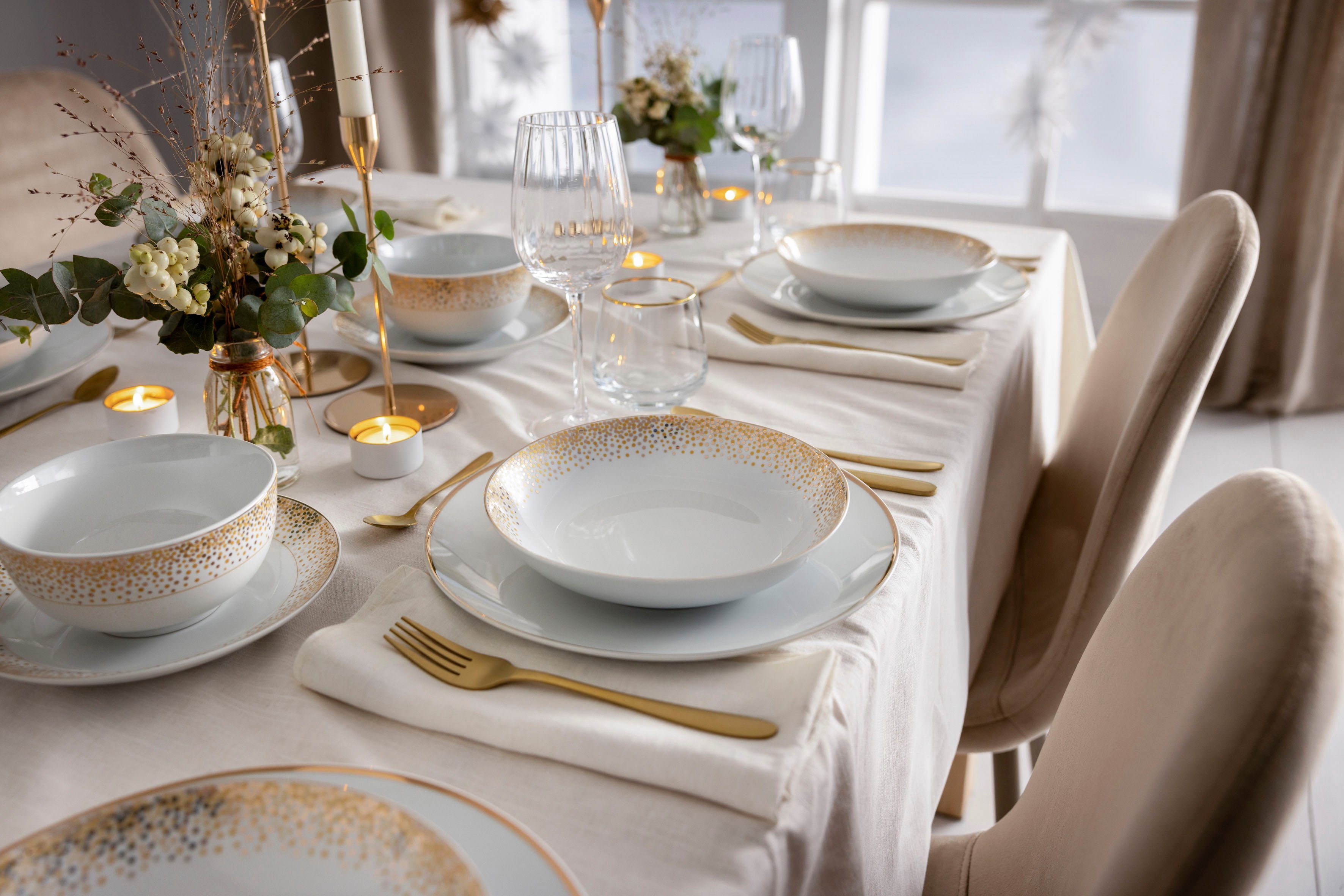 Retsch Arzberg Kombiservice Dusty (30-tlg), 6 Personen, Porzellan, dezentes Dekor auf schlichtem Weiß