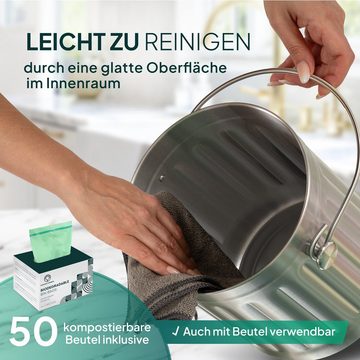 ZUKUNFTSENKEL Biomülleimer 5L Silber Geruchsdicht 2 Ersatzfiltern 50 umweltfreundliche Mülltüten, Spar- Set