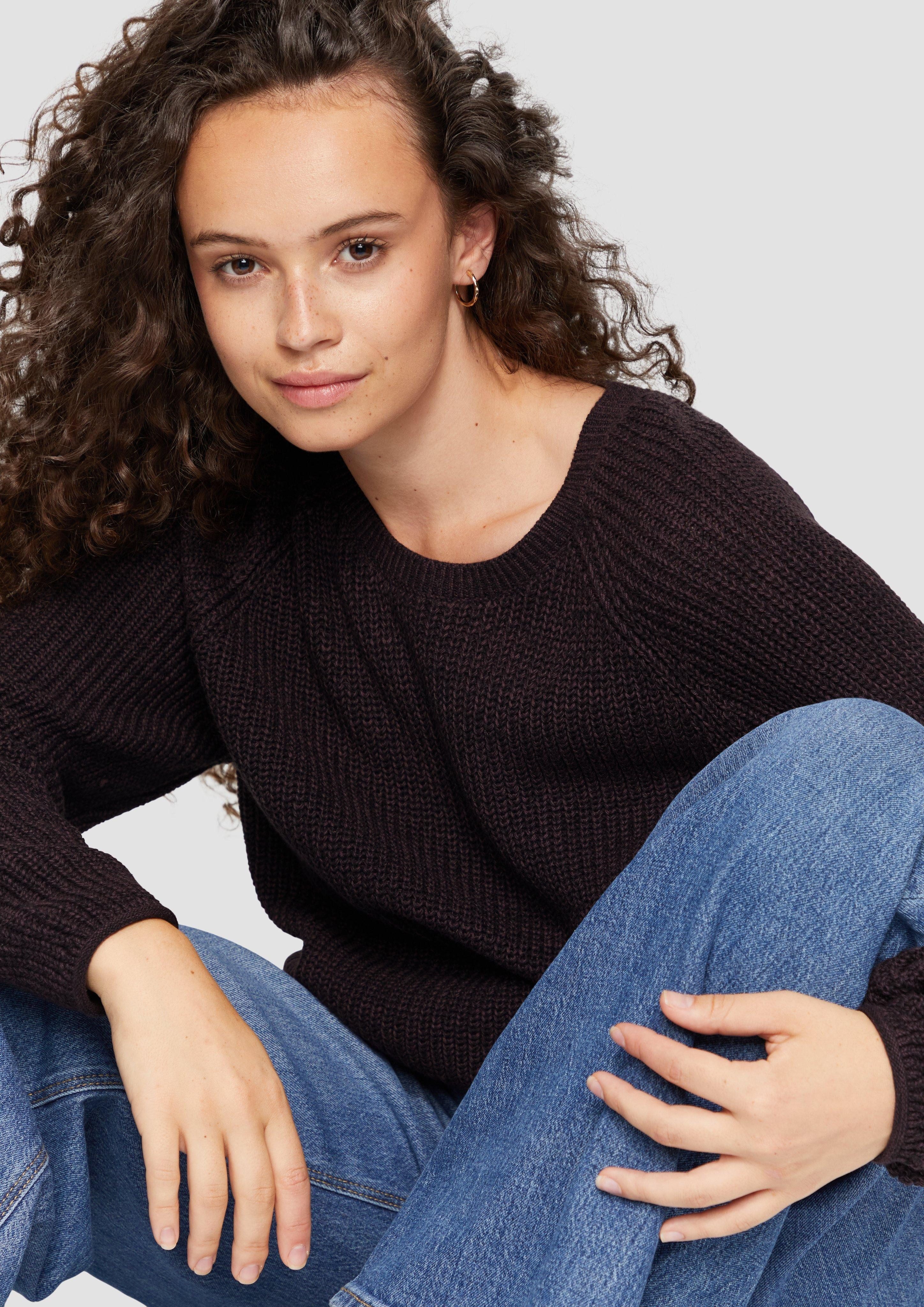 QS Strickpullover Strickpullover mit Raglanärmeln Rippblende günstig online kaufen